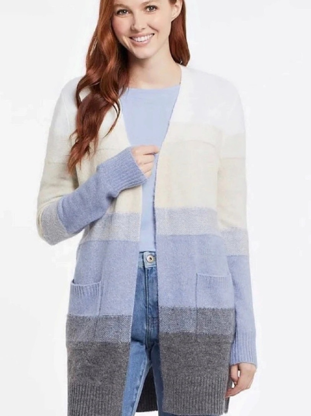 Color Block Cardigan in Blue & White